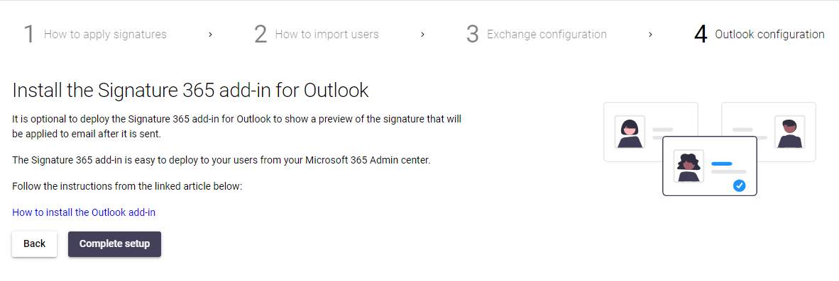 Setup completion screen with Complete setup button